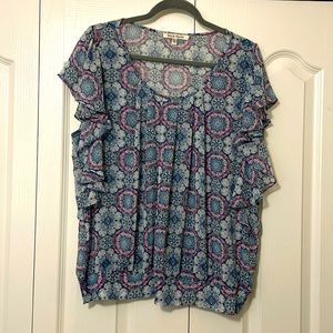 Ladies Black Rainn flutter-sleeve top, Size XL